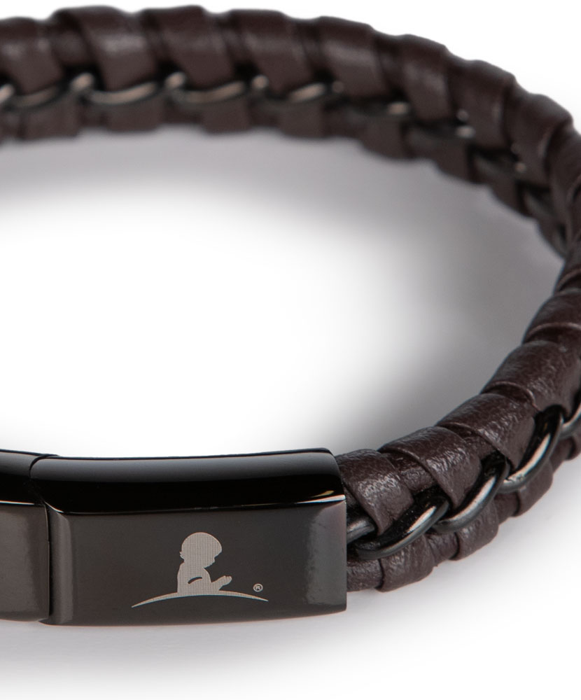Dark Brown Braided Leather Logo Bracelet
